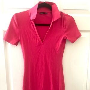 Pink Collared Short Sleeve Dress
